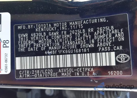 2016 Toyota Camry Xse z USA, uszkodzony, nr VIN 4T1BF1FK6GU168181